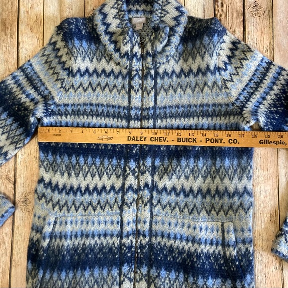 J.Jill Wool Angora Blend Blue Fair Isle Full Zip Sweater Women’s Size S Tall - Picture 3 of 10